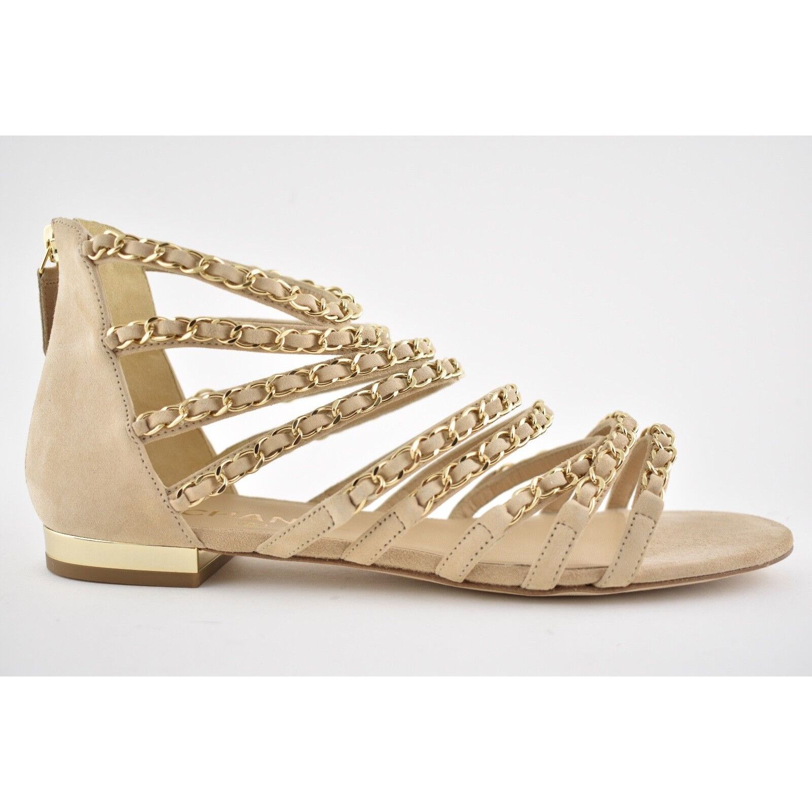 Chanel 18P Beige Suede Chain Gold Cc Gladiator Sandal 36.5, Women's