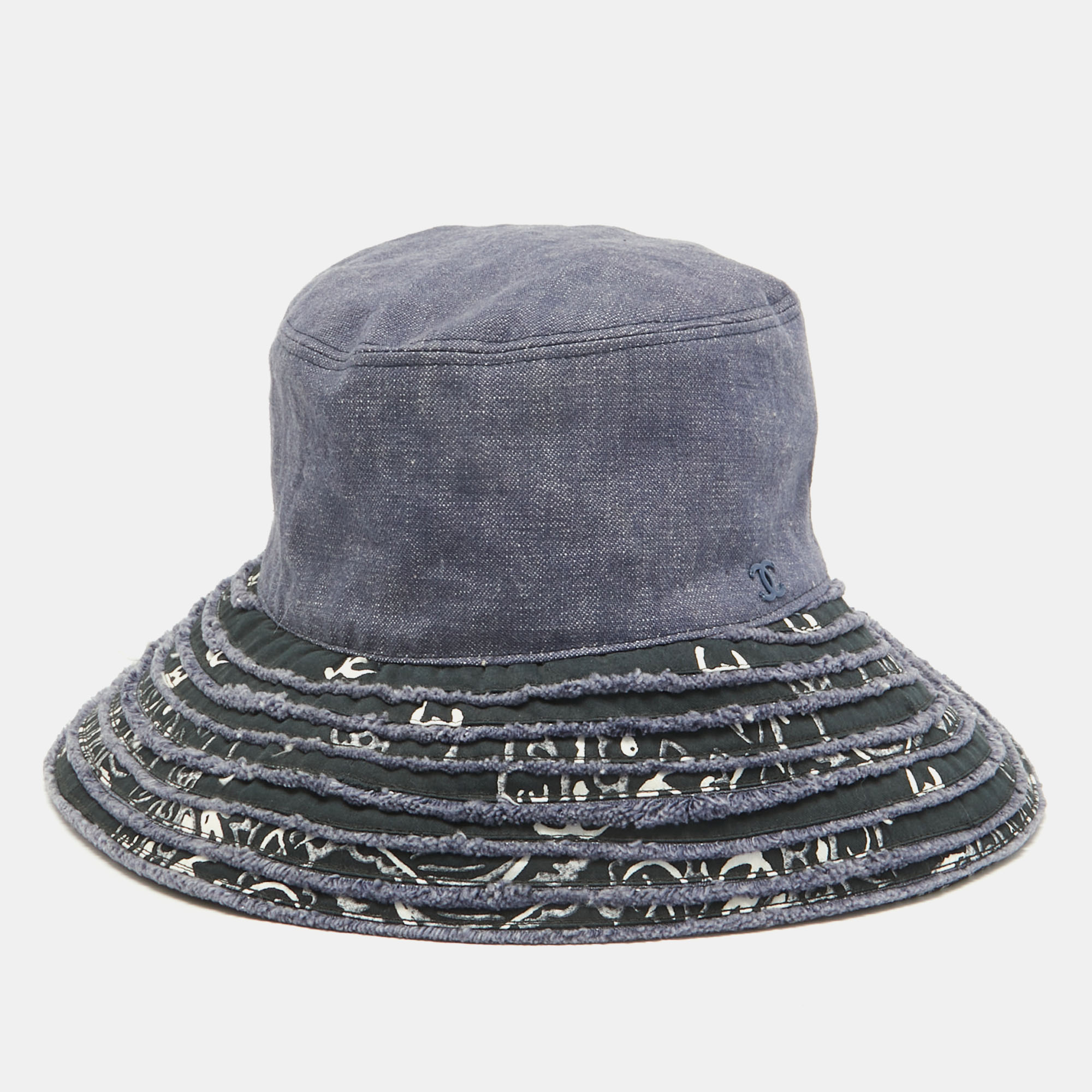 Chanel Blue Denim Patchwork Bucket Hat Size 57