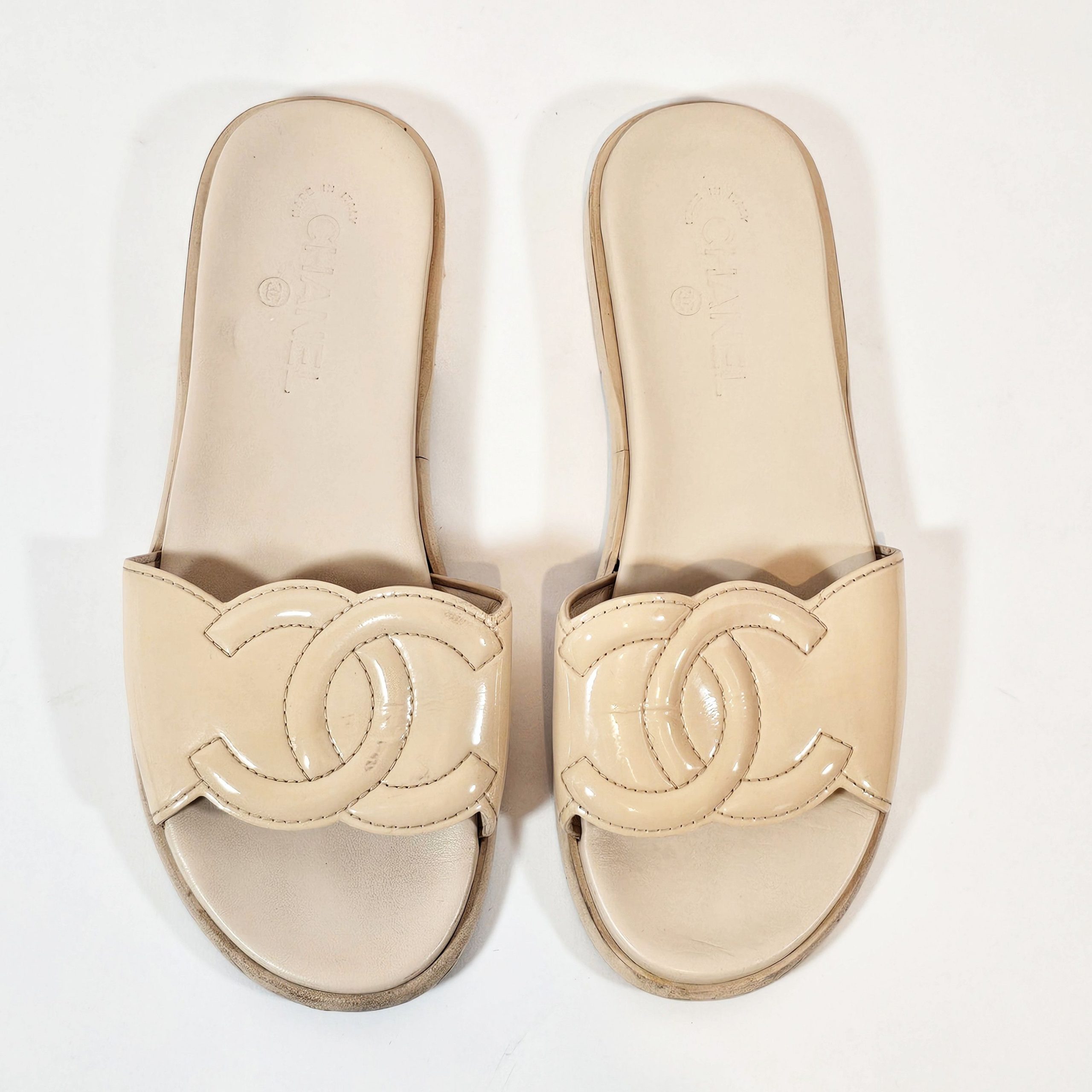 Chanel Cc Logo Beige Sliders, Women's (Size 9)