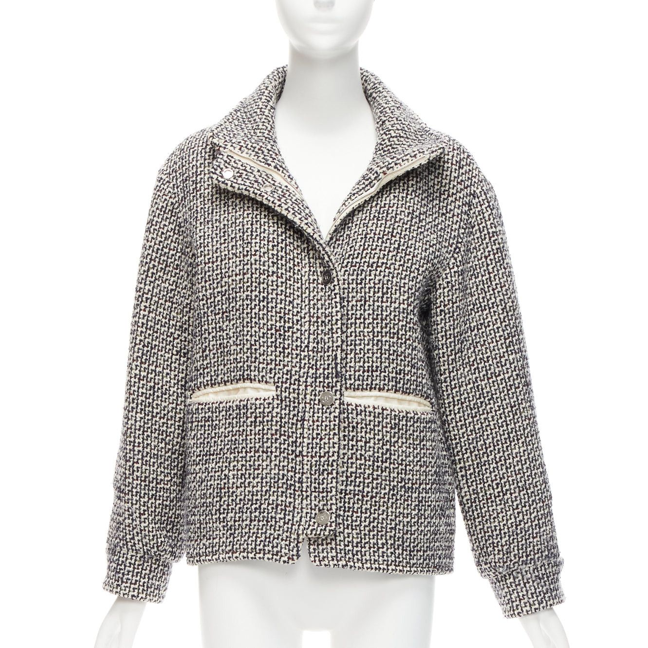 Chanel Reversible Black White Wool Tweed Cc Logo Padded Puffer Jacket Fr36 S, Women's (Size Small)