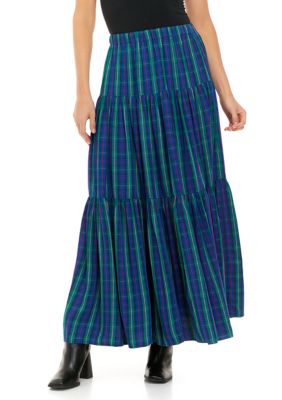 Chaps Women's Tiered Plaid Maxi Skirt, Medium