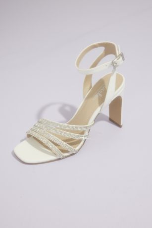 Charles By Charles David Asymmetrical Rhinestone Embellished Strappy Heel Sandals in White Size: 7 David's Bridal