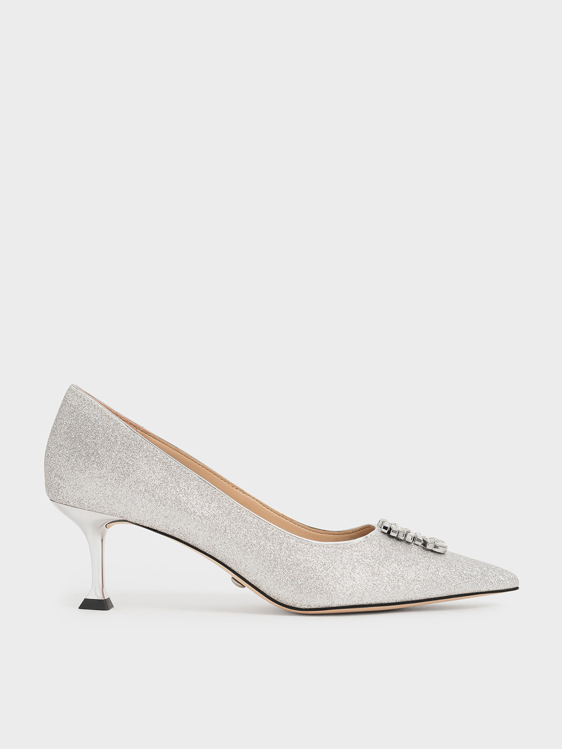 Charles & Keith - Ever Glittered Gem-Embellished Kitten Heel Pumps