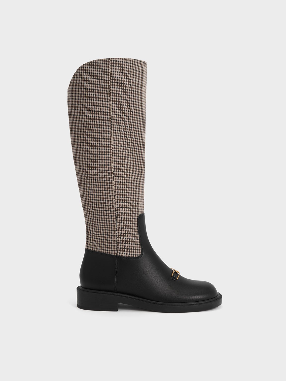 Charles & Keith - Gabine Leather Checkered Interlocking-Accent Knee-High Boots