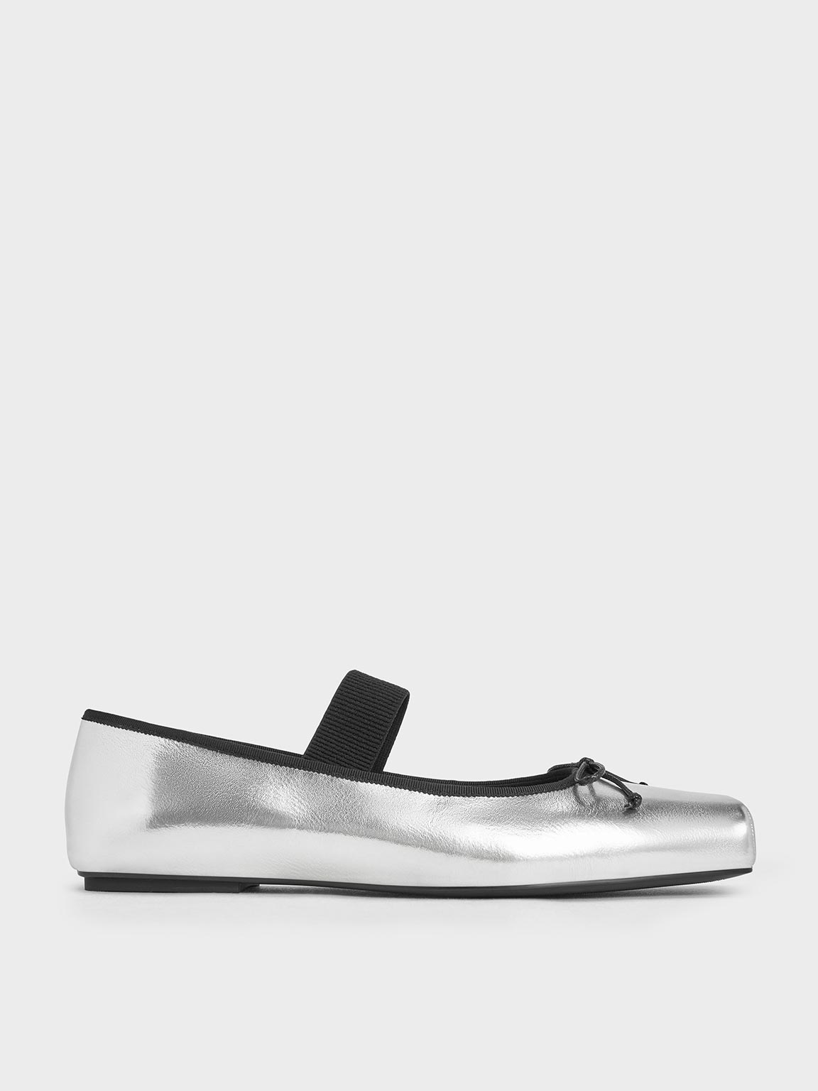 Charles & Keith - Metallic Square-Toe Mary Jane Ballet Flats