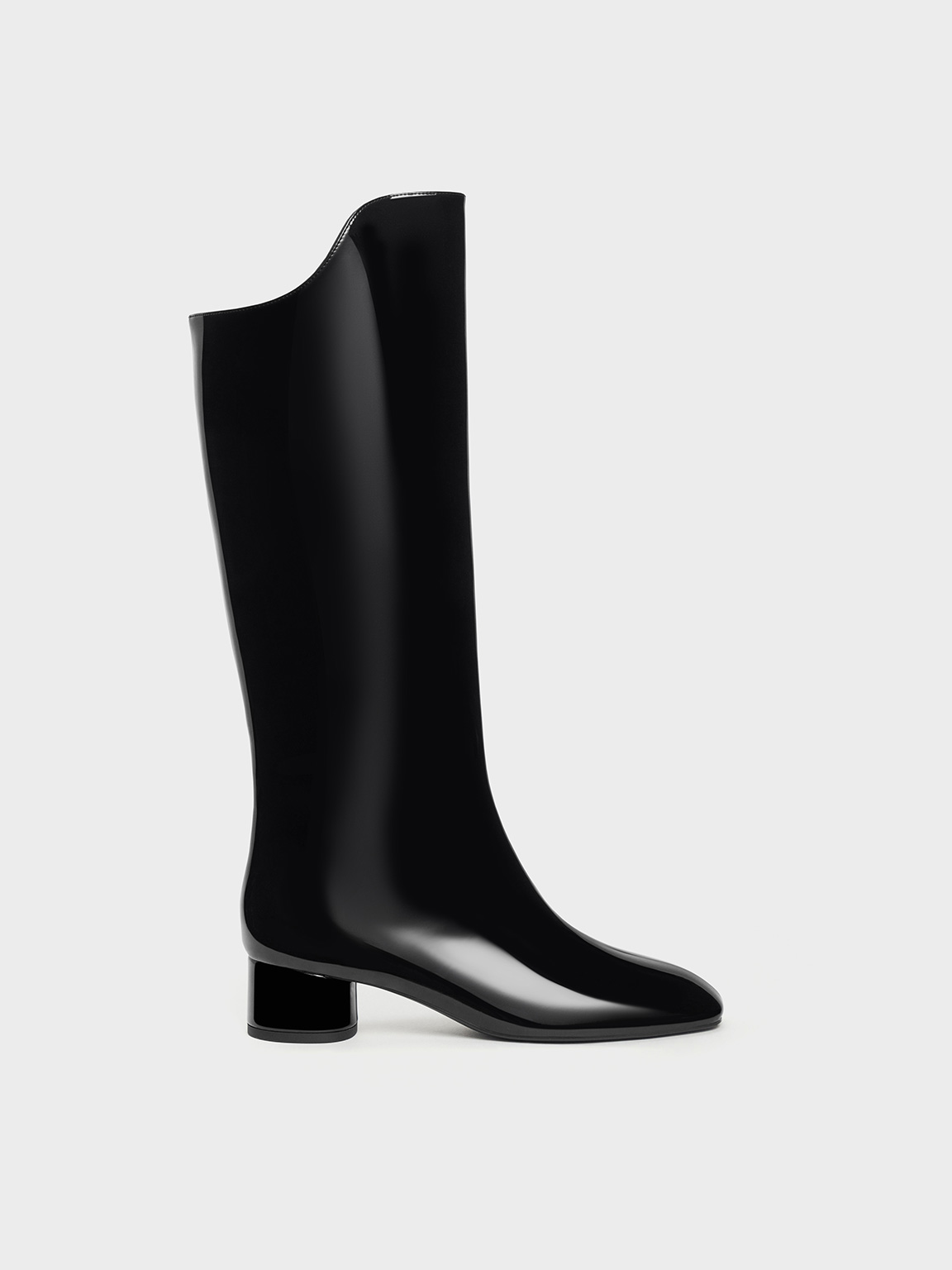 Charles & Keith - Patent Elongated Square-Toe Knee-High Boots