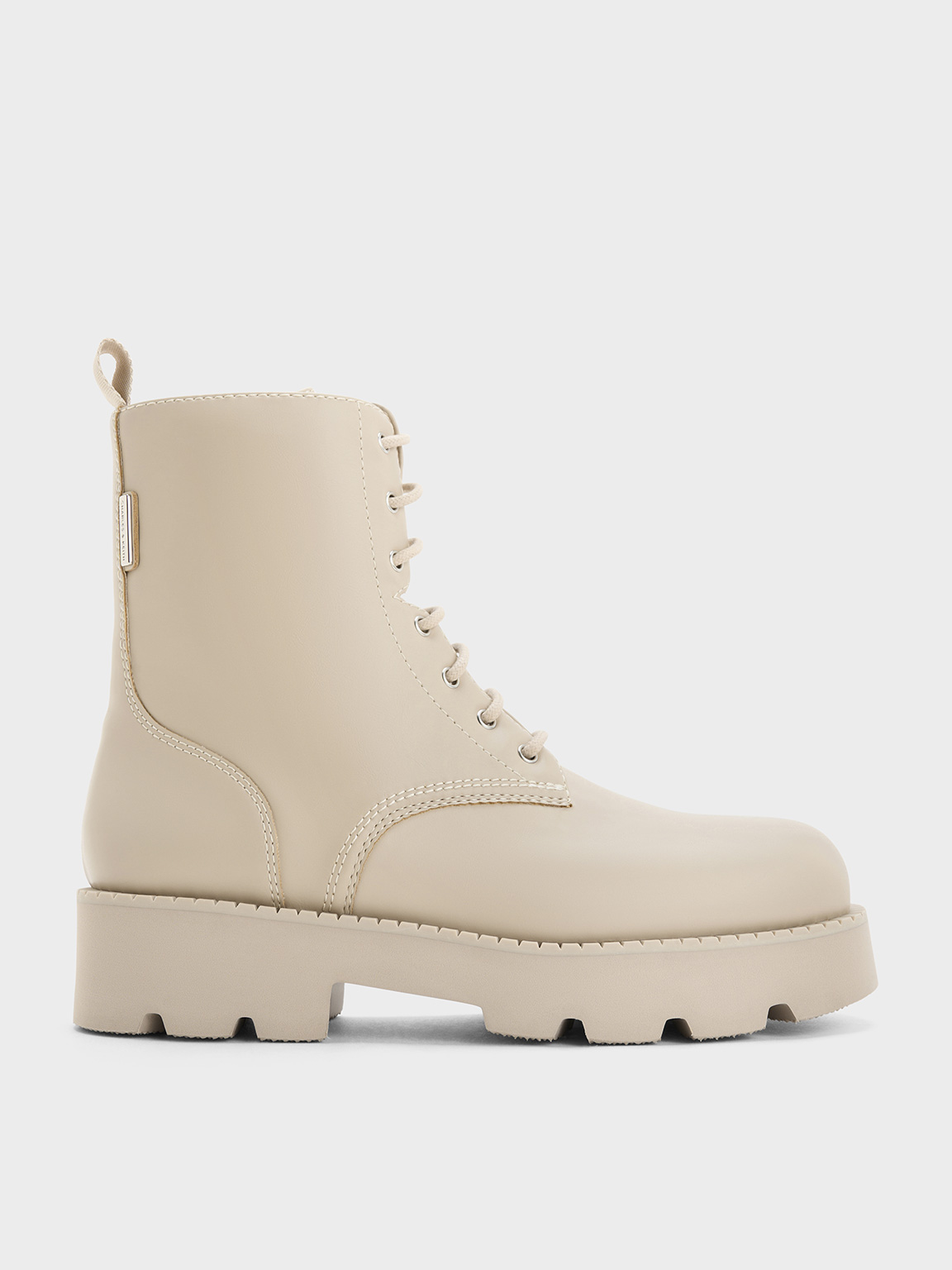 Charles & Keith - Ridged-Sole Lace-Up Combat Boots