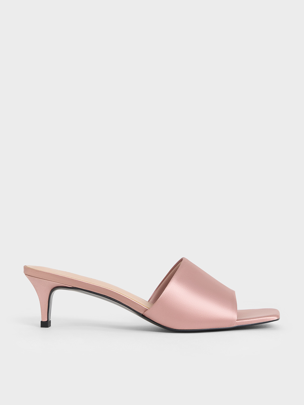 Charles & Keith - Satin Square-Toe Kitten-Heel Mules