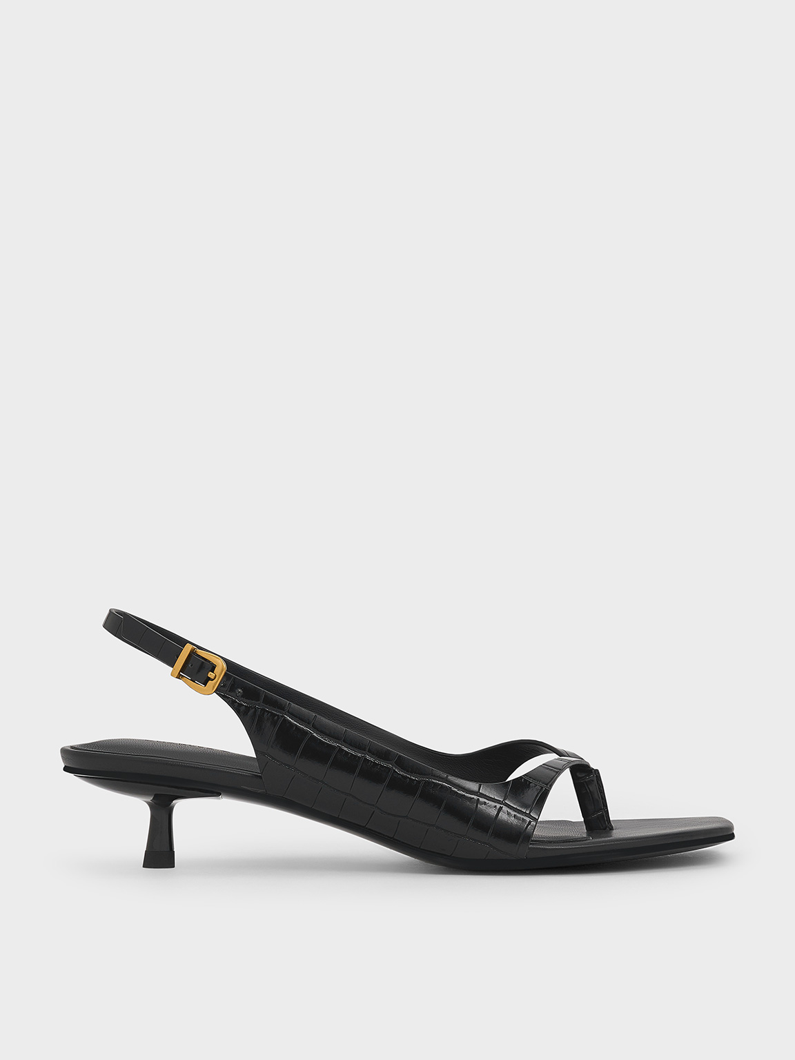 Charles & Keith - Square-Toe Kitten-Heel Thong Sandals