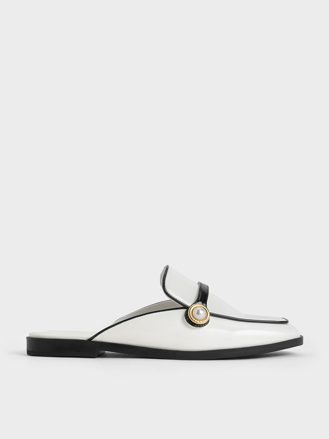 Charles & Keith - Two-Tone Pearl-Embellished Loafer Mules