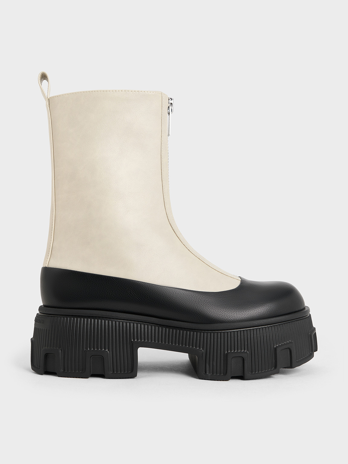 Charles & Keith - Two-Tone Zip-Up Platform Calf Boots