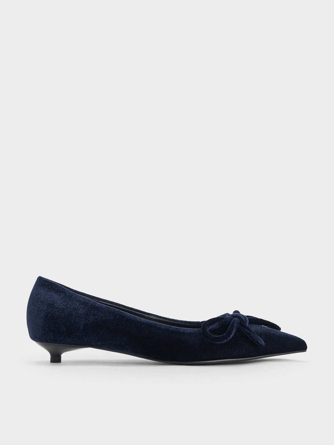 Charles & Keith - Velvet Bow Pointed-Toe Kitten-Heel Pumps