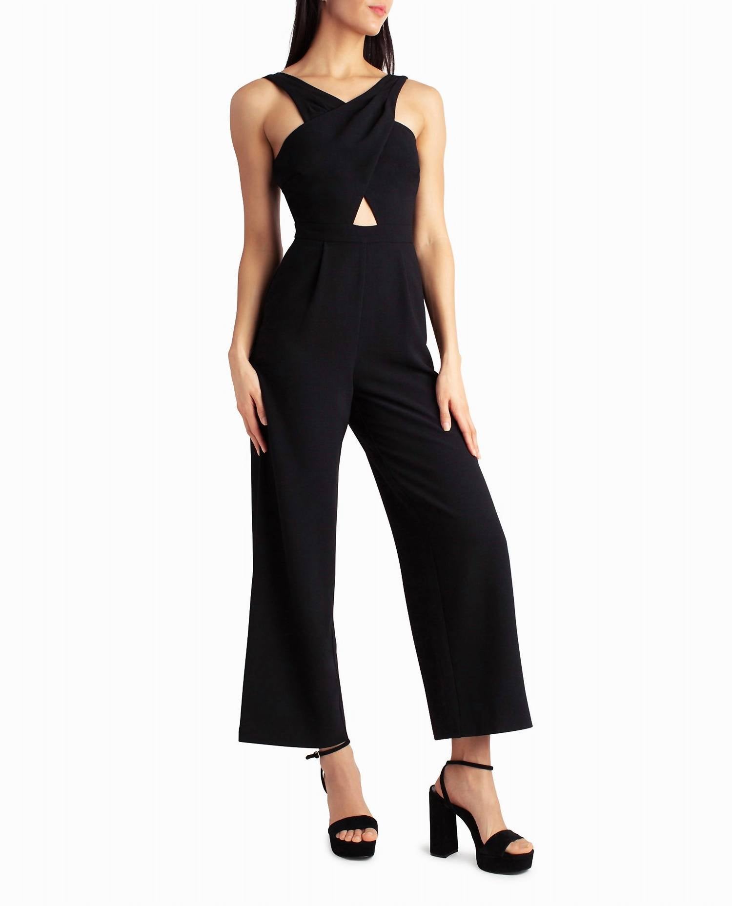 Charli Stretch Crepe Halter Neck Jumpsuit In Very Black