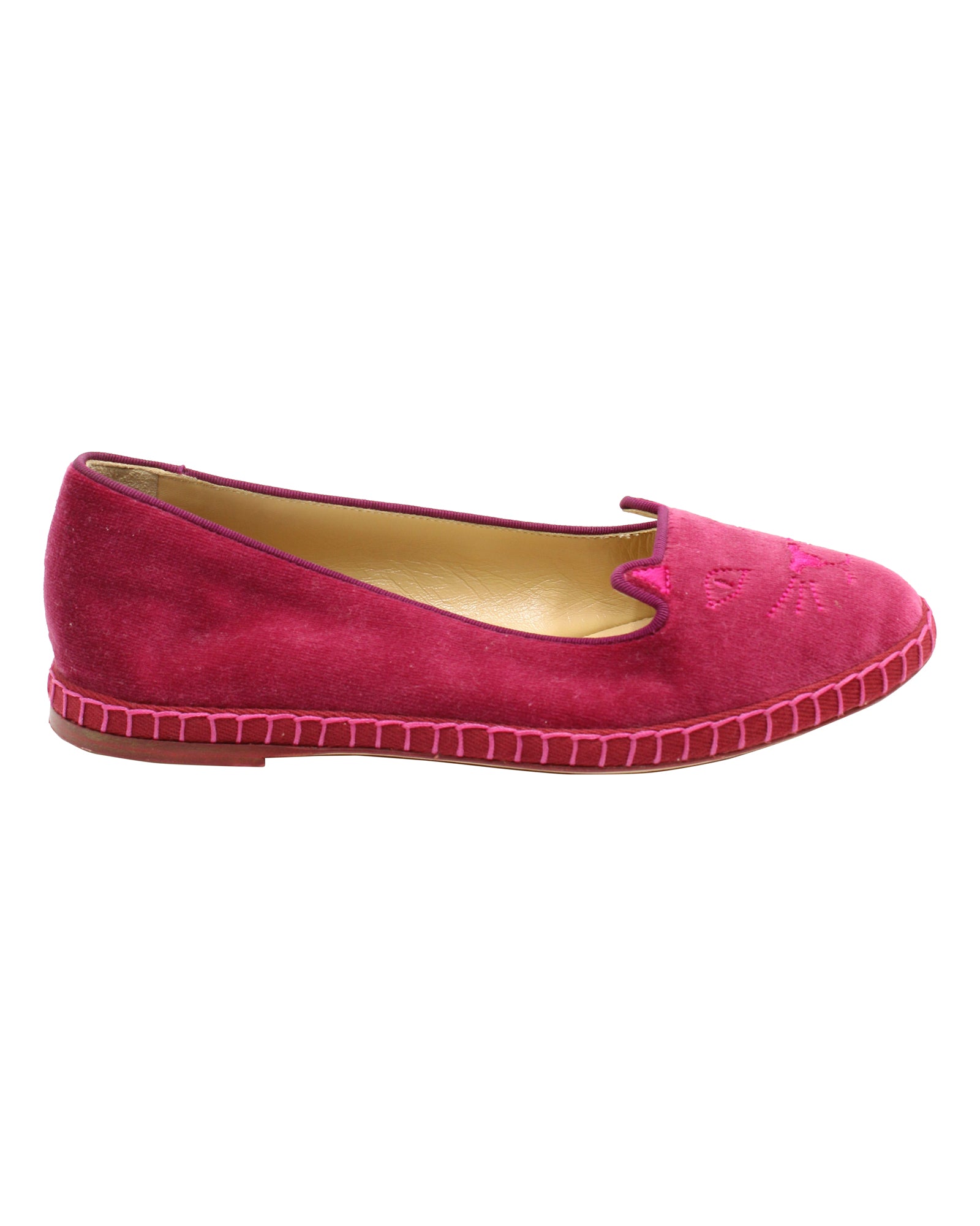 Charlotte Olympia Kitty Espadrilles in Raspberry Red Velvet