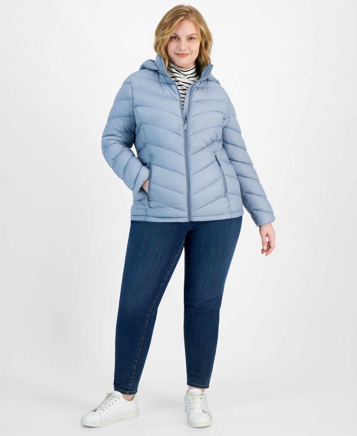 Charter Club Plus Size Packable Hooded Puffer Coat, Created for Macy's - Steel Blue