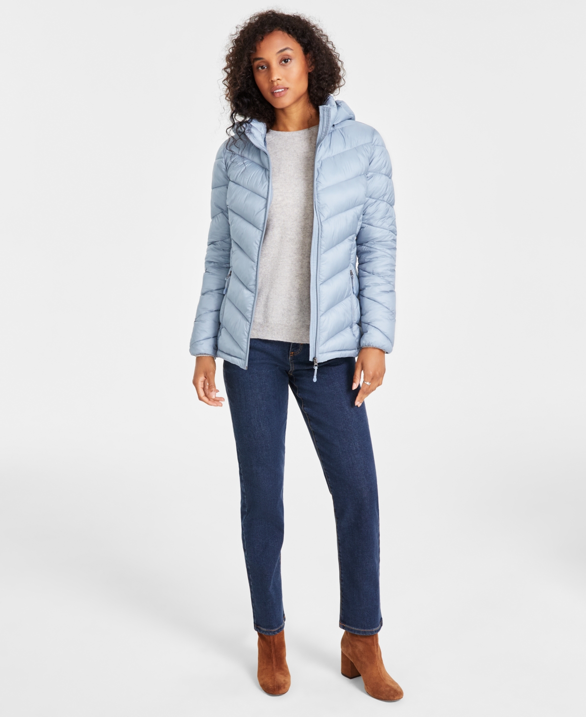 Charter Club Women's Packable Hooded Puffer Coat, Created for Macy's - Steel Blue