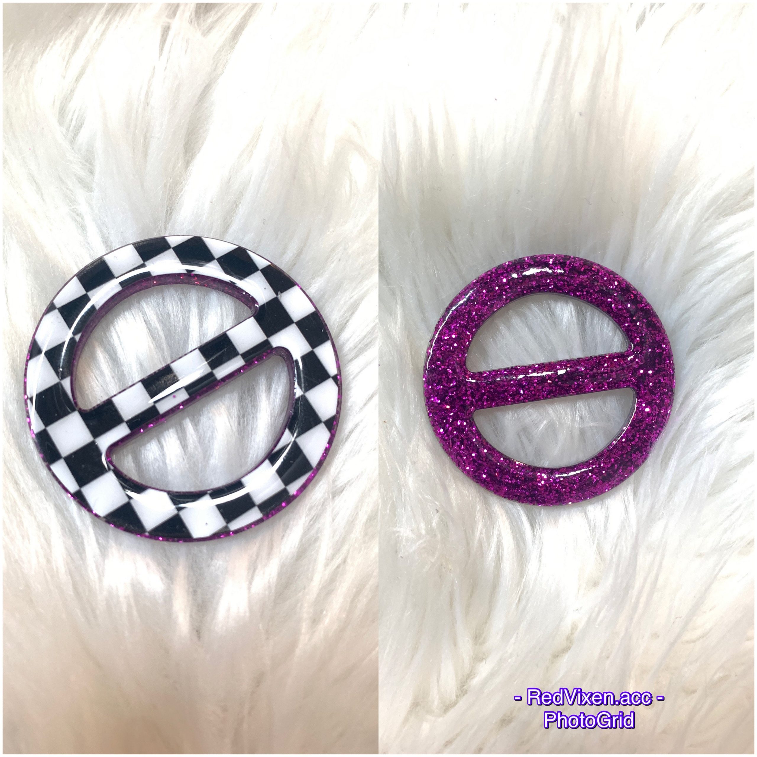 Checkered & Purple Glitter Reversible Shirt Slide | Clip Scarf