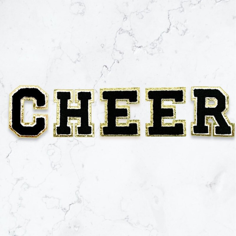 Cheer Patch - Iron On 3" Inch Glitter Chenille Patch, Chenille Letters, Cheerleading Team Mom Sweatshirt, Cheer Shirts