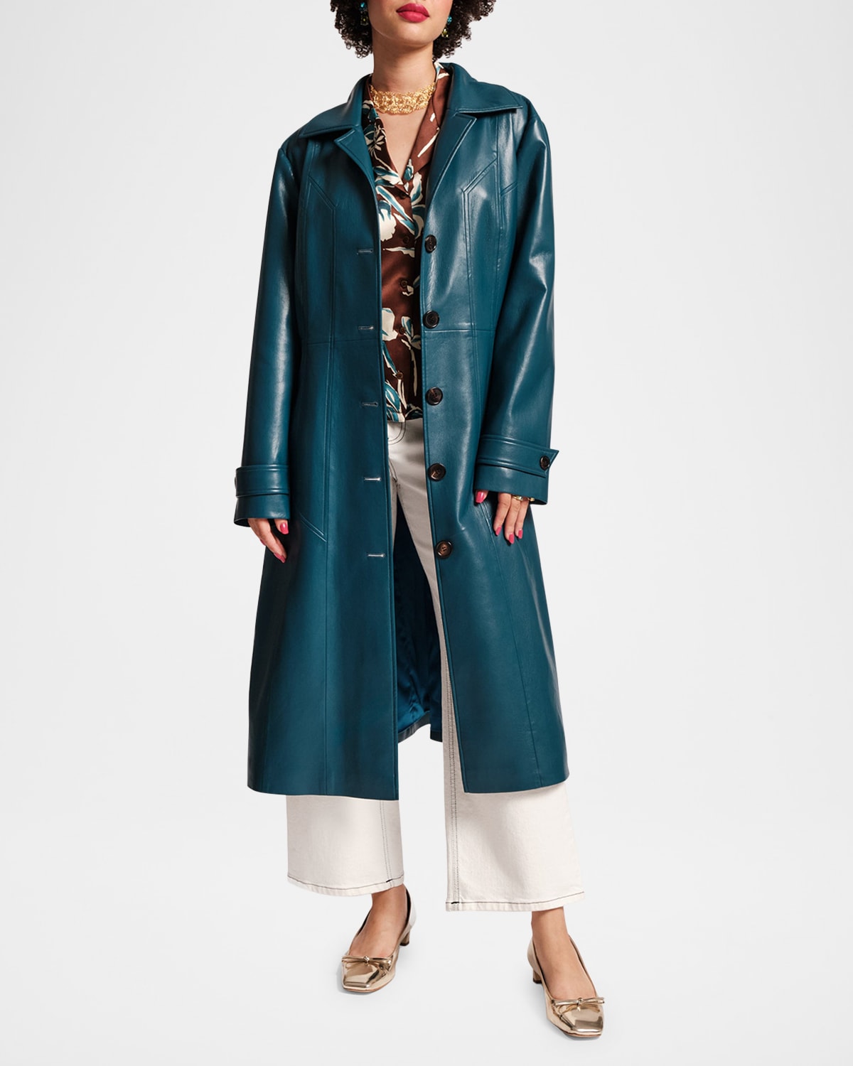 Chelsea Tie-Waist Faux Leather Trench Coat