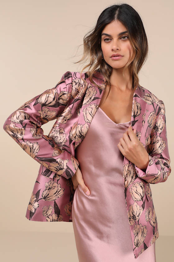 Cherished Chicness Pink Floral Jacquard Blazer