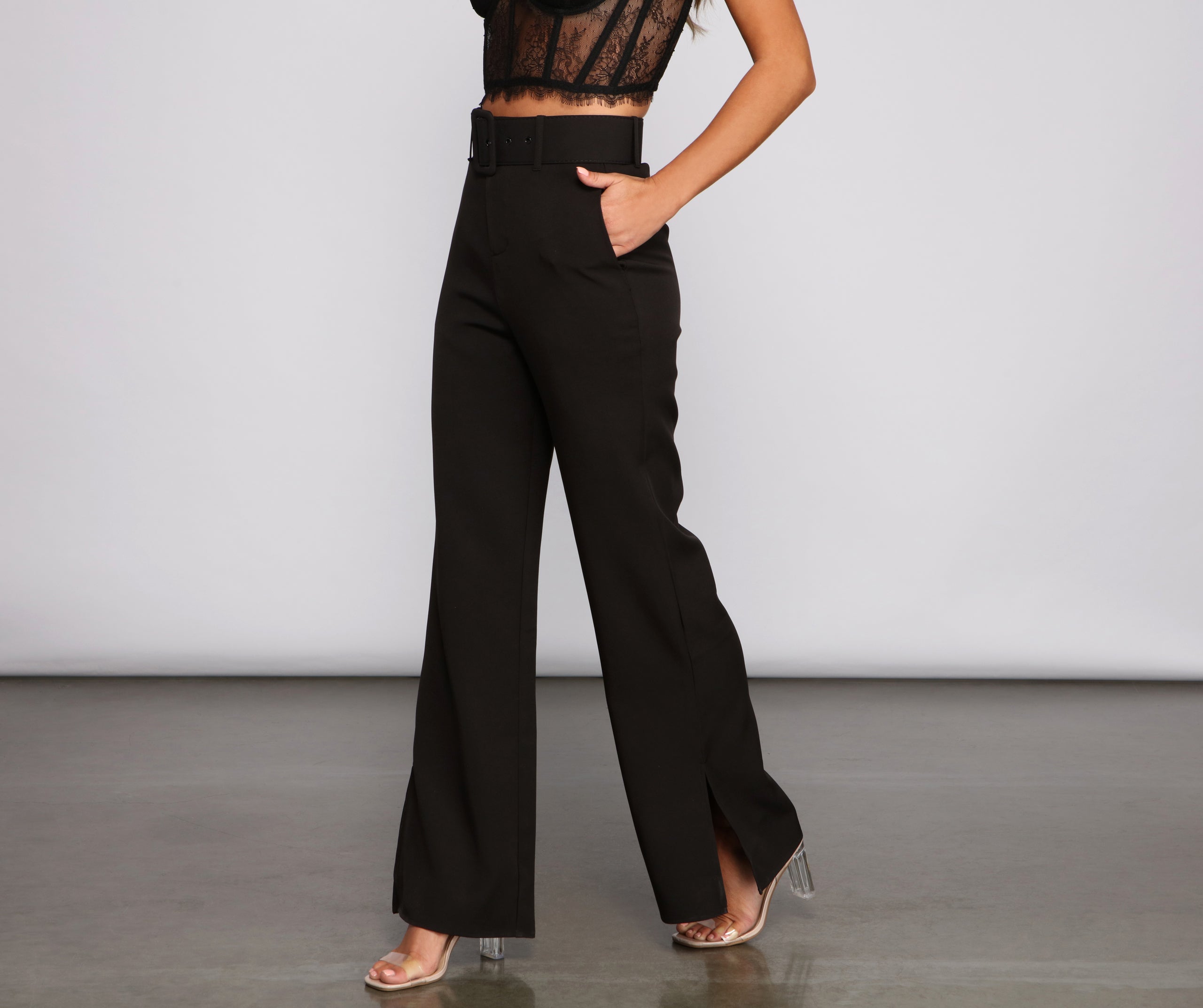 Chic Belted Dressy Wide-Leg Pants