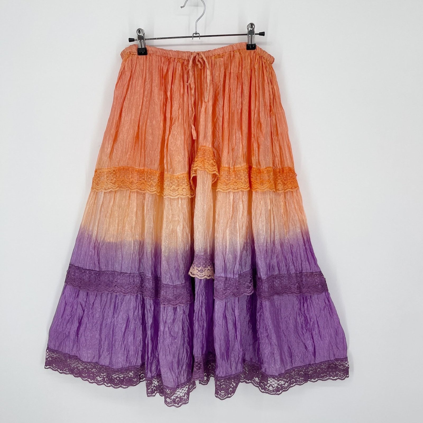 Chic Thing Vintage Tiered Ombre Festival Skirt Size M in Orange, Women's