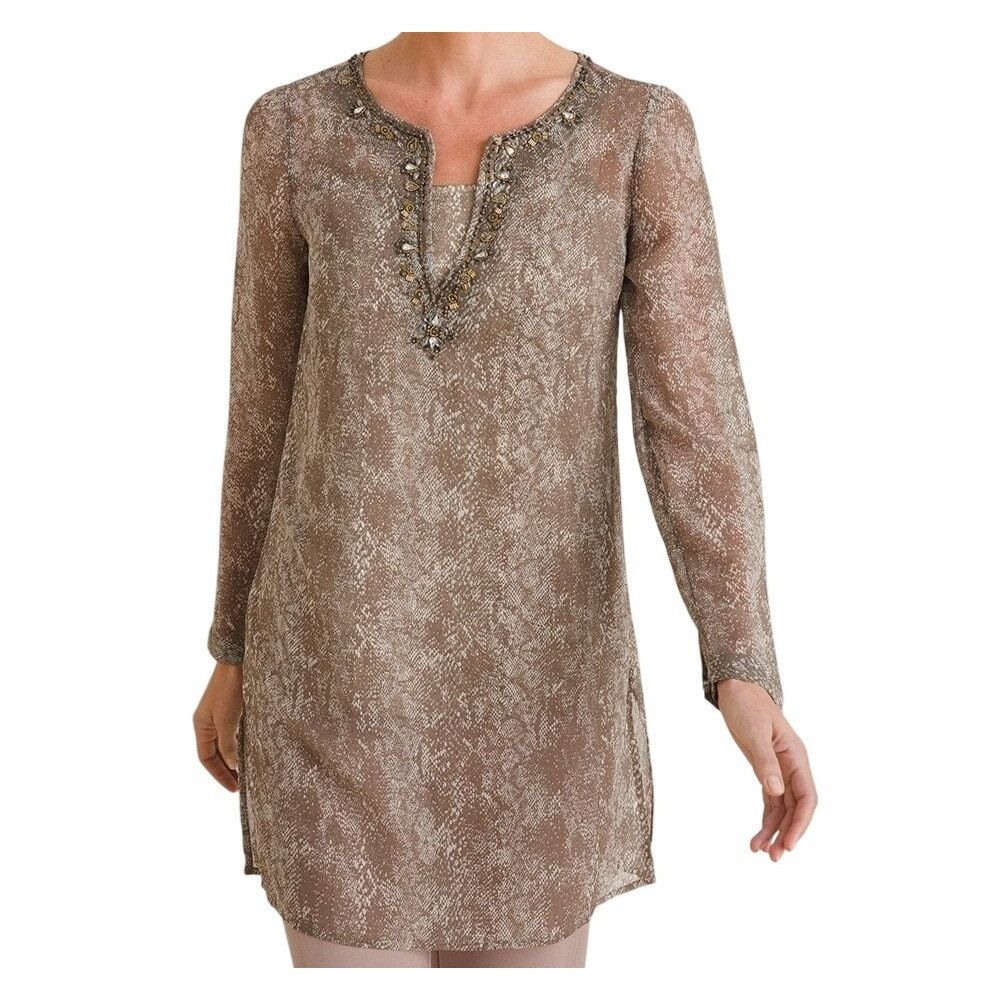 Chicos 3 Womens Size 16 18 XL Snake Print Tunic Tank Top Set in Mountain Stone