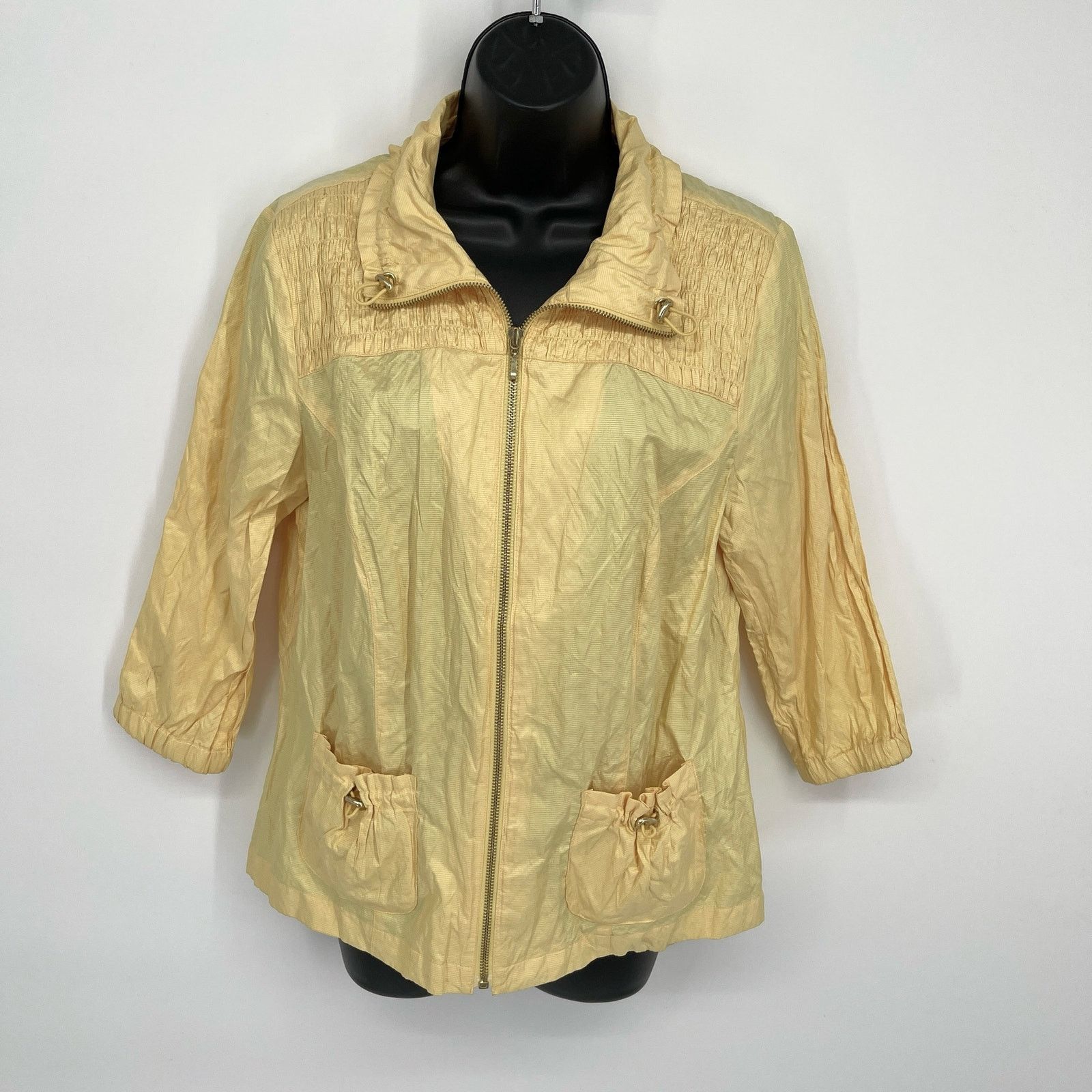 Chicos Chico'S Zenergy Ruched Windbreaker Jacket 1/ Us M / 8 Yellow, Women's (Size Medium)