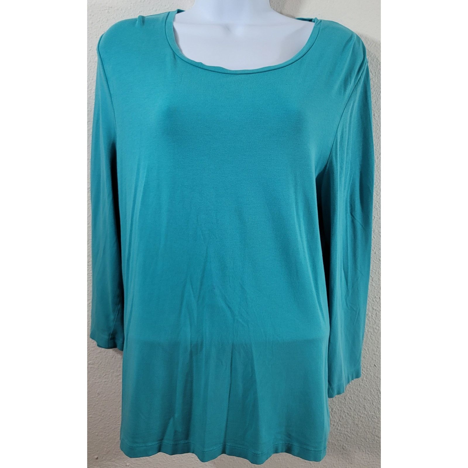 Chico's Teal True Color Tee Slub Knit Top 1 Medium Stretch in Blue, Women's