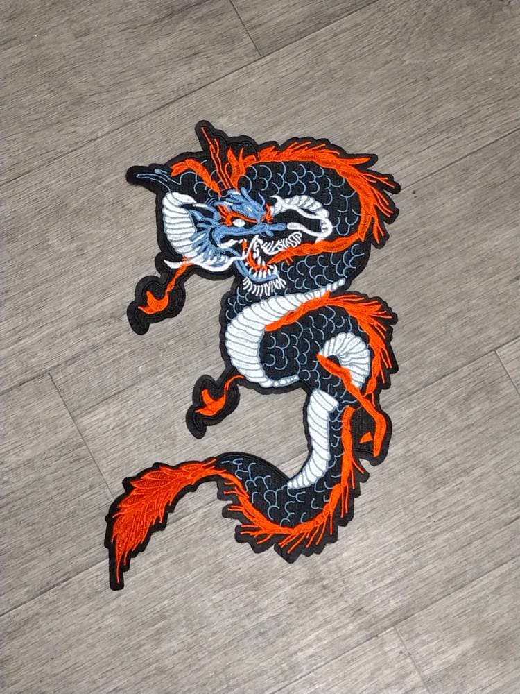 Chinese Dragon Red & Blue Iron On Embroidered Patch Diy Clothing Decoration Jacket Denim Embroidery Embellishment