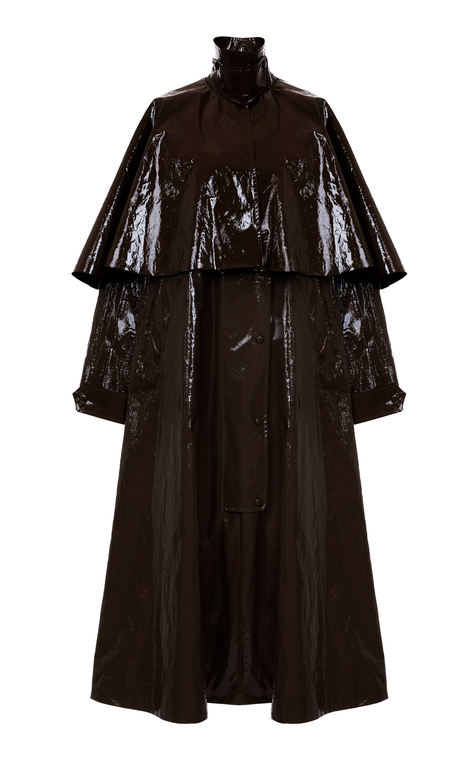 Chlo - Cape-Detailed Oversized Lacquered Cotton Coat - Brown - FR 40 - Moda Operandi