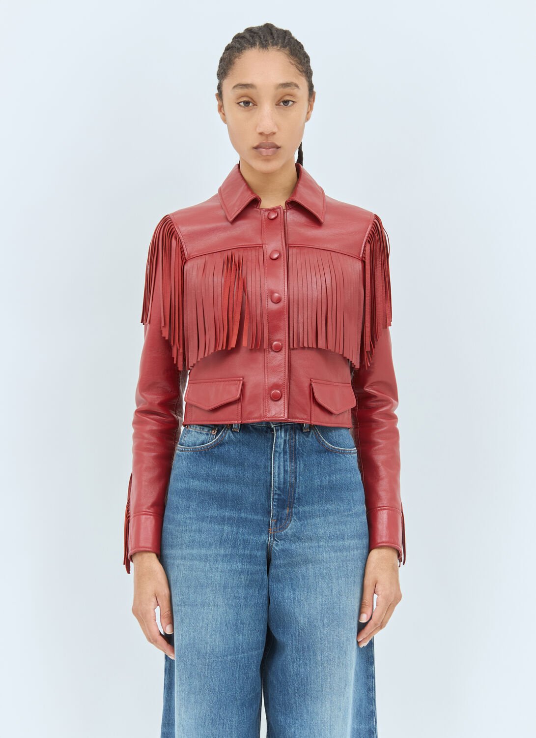 Chlo Fringed Leather Jacket - Woman Jackets Red Fr - 38