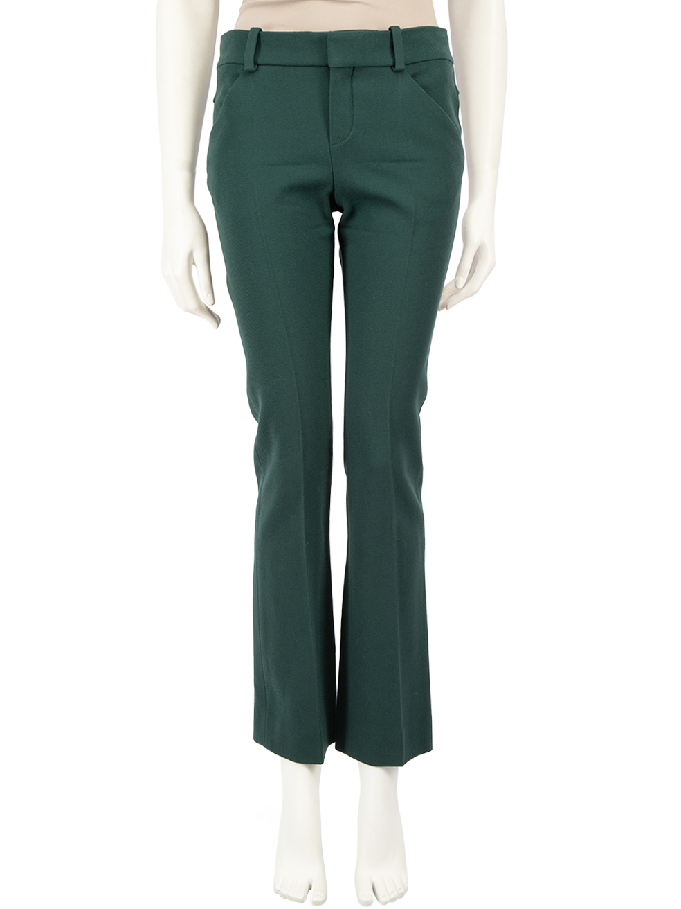 Chlo Green Wool Straight Leg Tailored Trousers