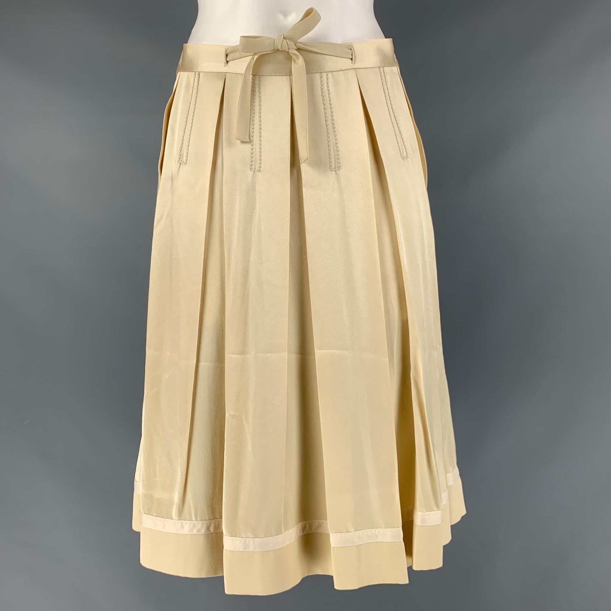 Chloe Beige Acetate & Viscose Pleated Circle Skirt, Women's (Size 27)