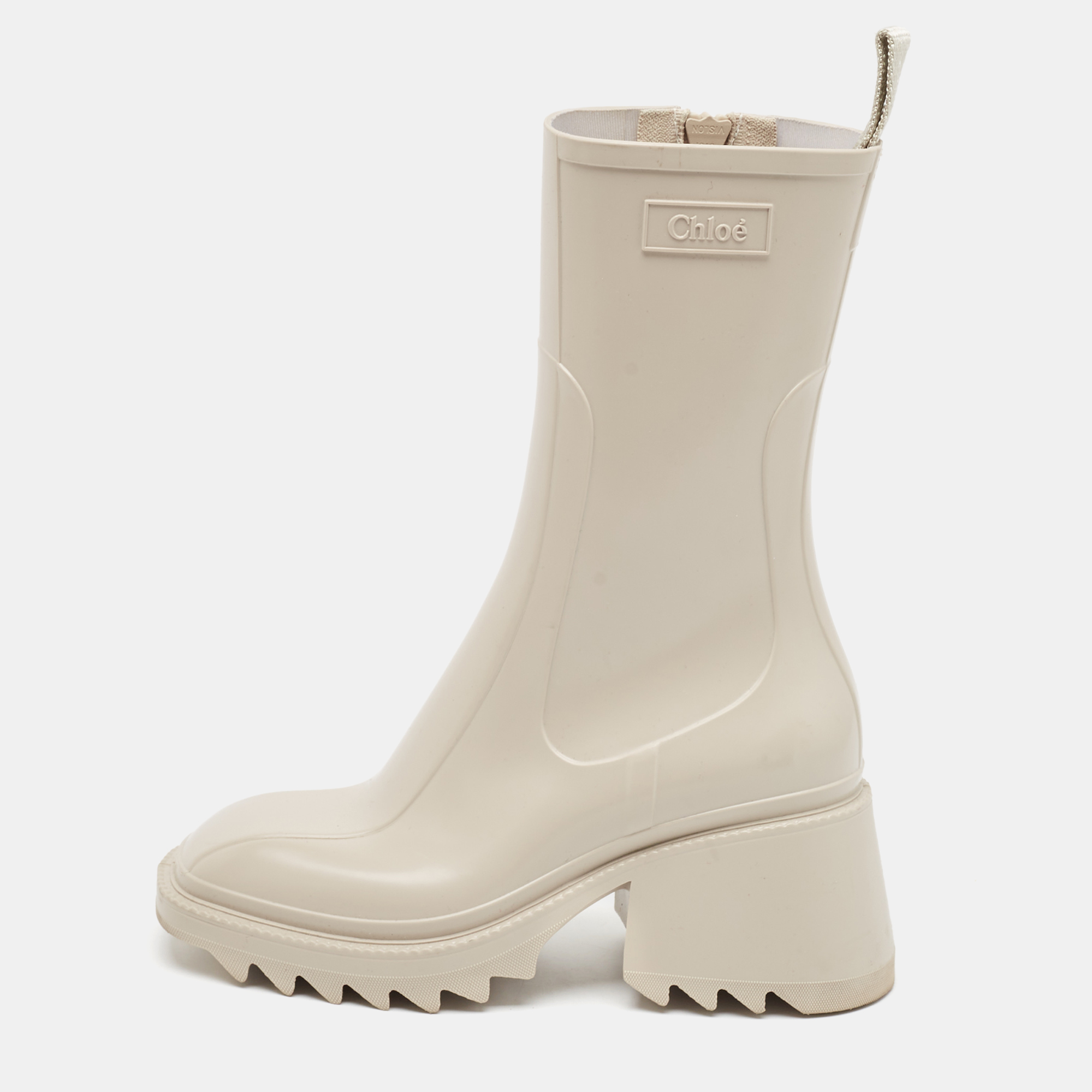 Chloe Cream Rubber Betty Rain Boots Size 35