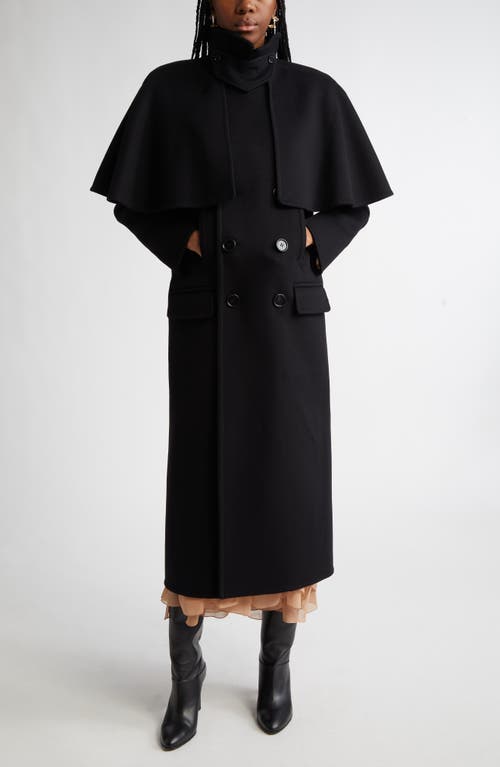 Chloé Double Breasted Wool Coat with Removable Cape in Black at Nordstrom, Size 6 Us