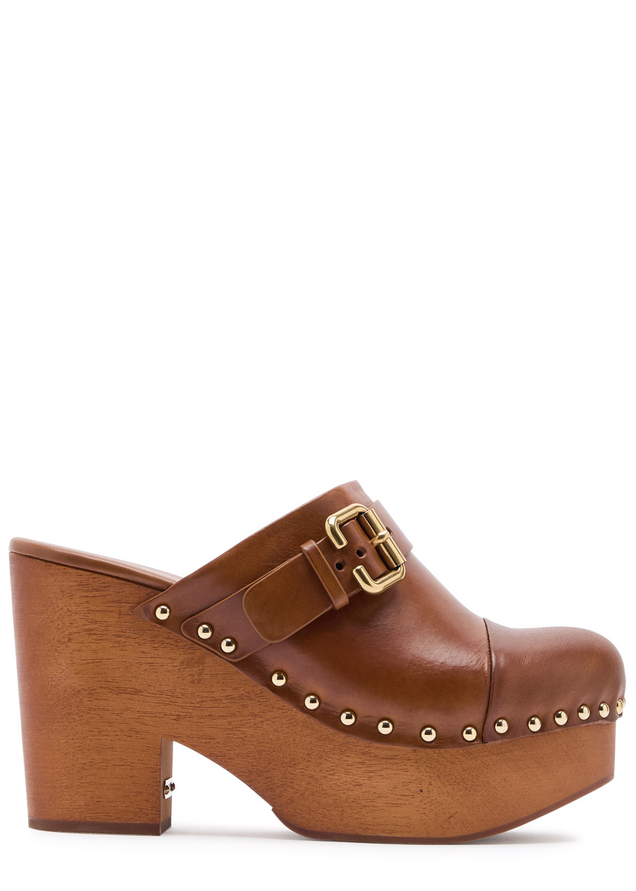 Chloe Jeannette 115 Leather Platform Clogs - Tan - 39 (IT39 / UK6)