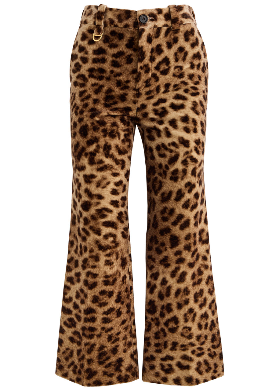 Chloe Leopard-print Cropped Velvet Trousers - Brown - 38 (UK10 / S)