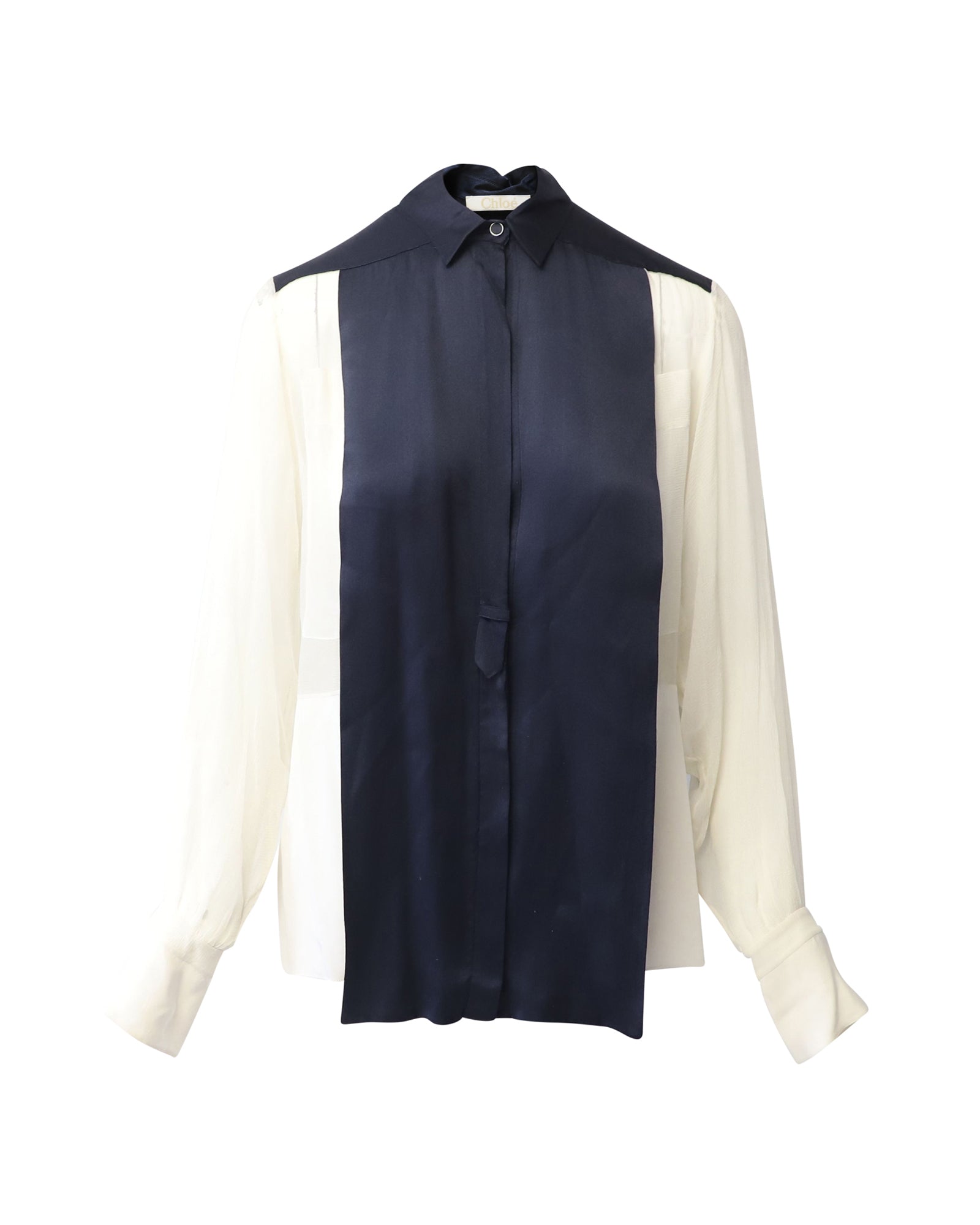 Chloe Two-Tone Shirt Blouse in Navy/White Silk