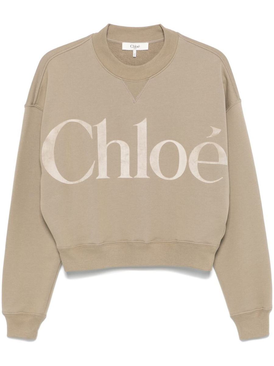 Chloé Velvet Logo Cotton Fleece Sweatshirt Clothing