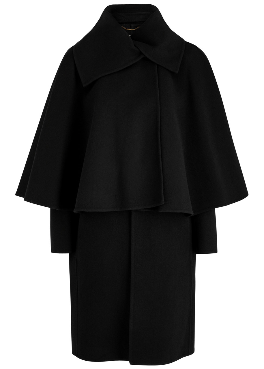 Chloe - Women's Black Cape-Layered Wool-blend Coat - Size 36 (UK8 / S), Double-Layered & Detachable Cape - 36 (UK8 / S)