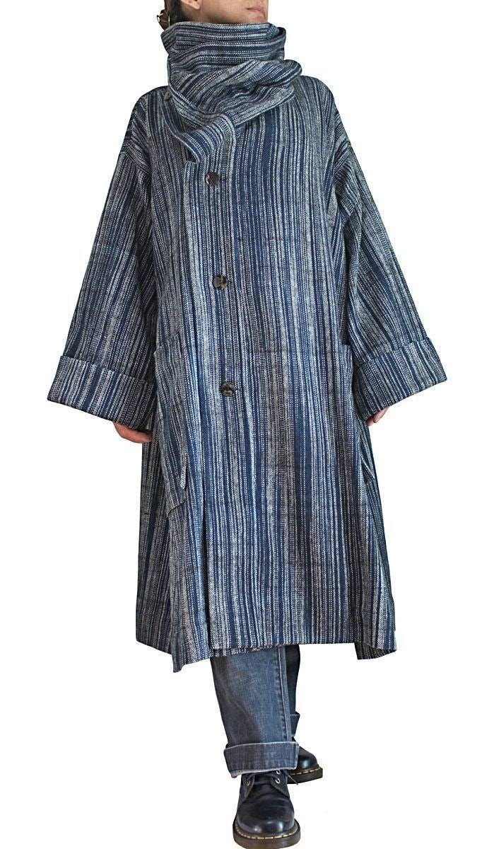 Chomthong Hand Woven Cotton With Thick Yarns Loose Fit Wrap Neck Coat | Jfs-175-03