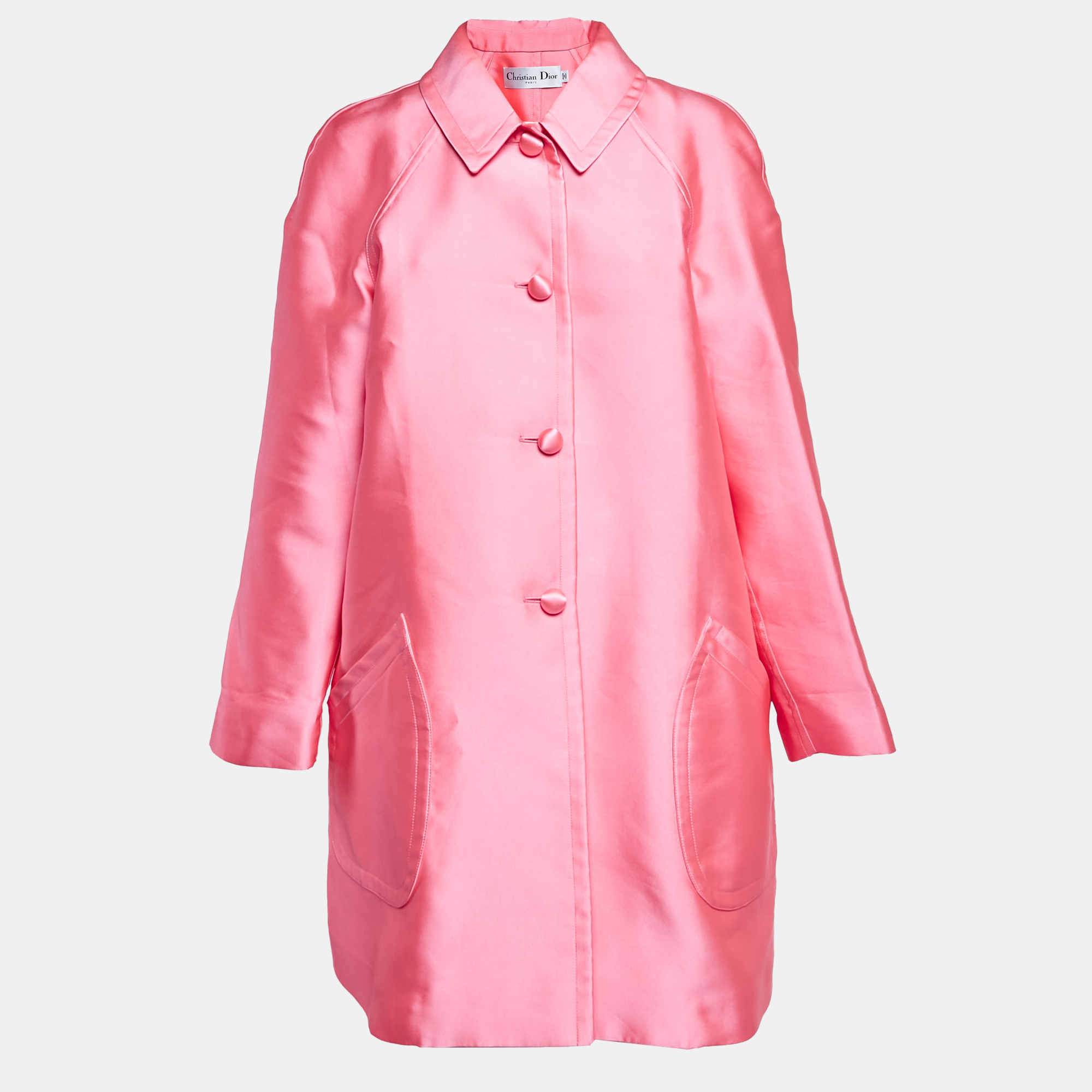 Christian Dior Neon Pink Crepe Single Breasted Long Coat L