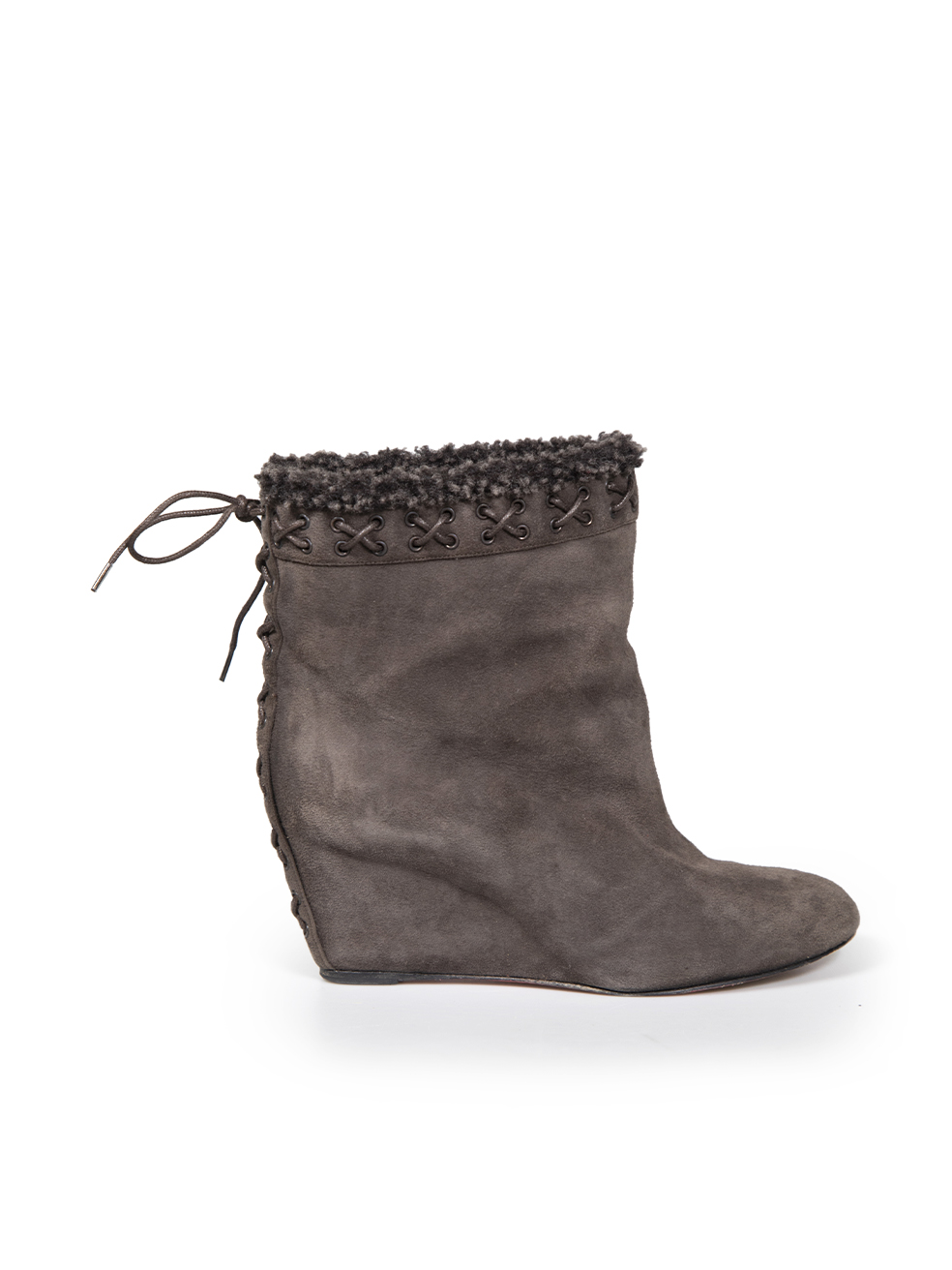 Christian Louboutin Brown Suede Shearling Wedge Boots