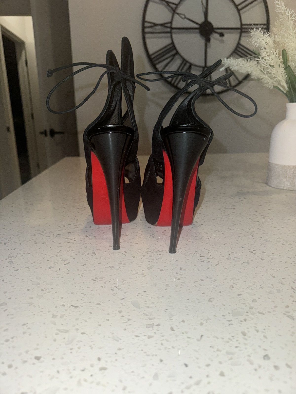 Christian Louboutin Elegance In Black: Mesh Stilettos With Iconic Red Soles Shoes, Women's (Size 7.5)