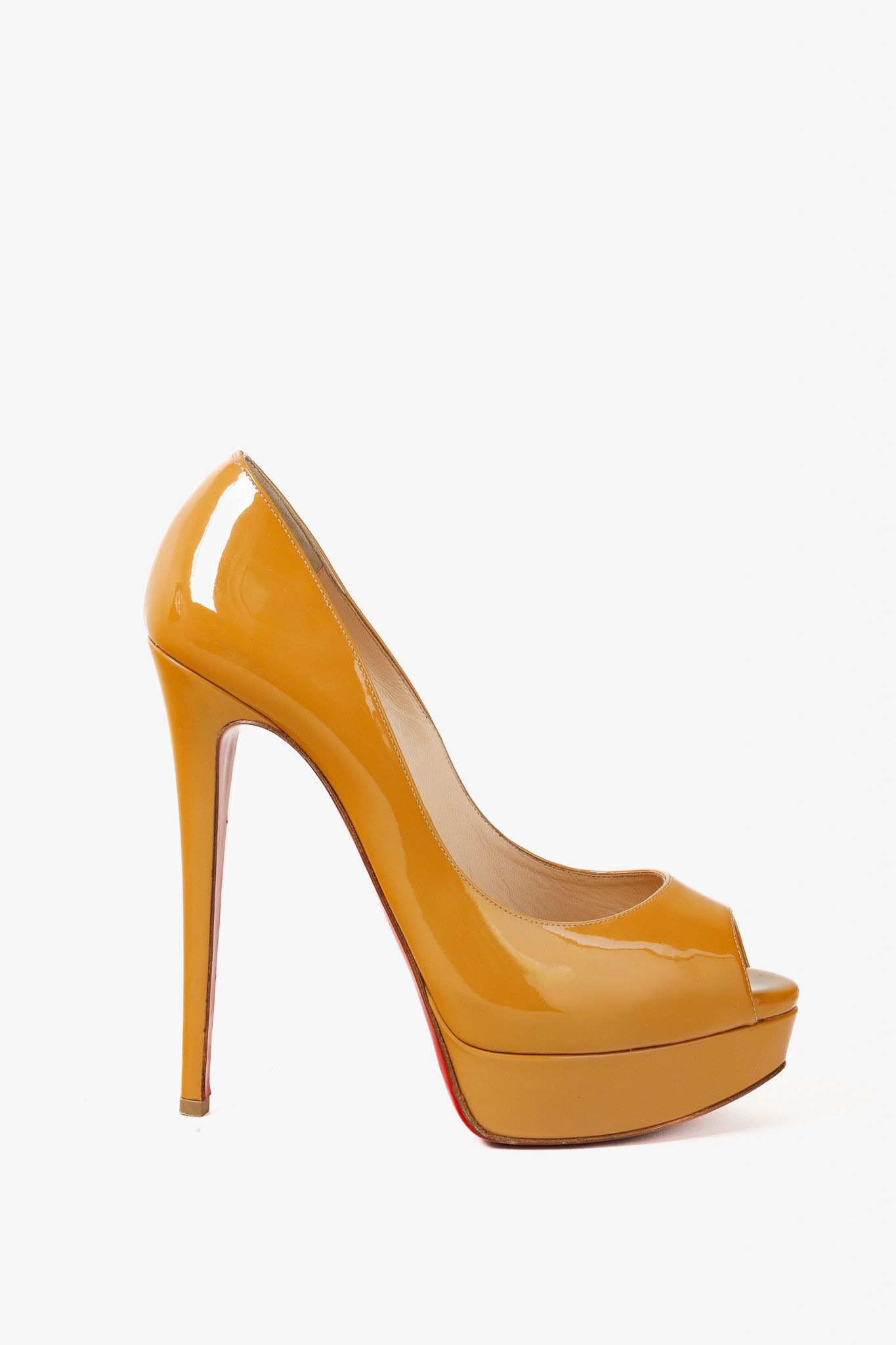 Christian Louboutin Lady Peep 150 Peep-Toe Platform Pumps Shoes in Yellow, Women's (Size 8.5)