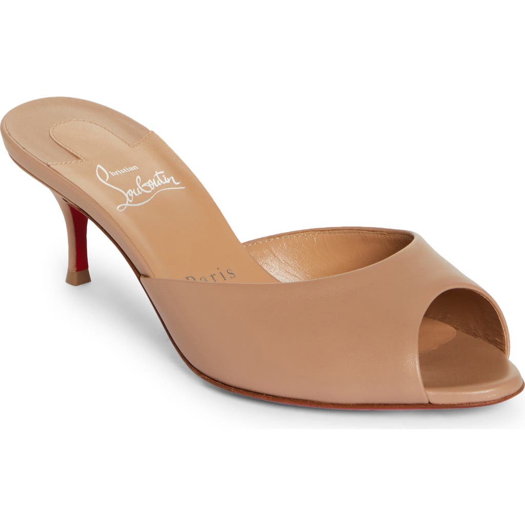 Christian Louboutin Me Dolly Kitten Heel Peep Toe Slide Sandal in Beige at Nordstrom, Size 5.5Us