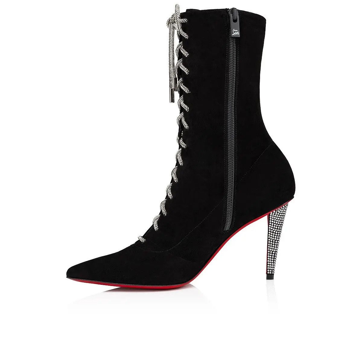 Christian Louboutin O1S1Wg111024 Astrid Suede Red Sole Boots In Black & Red in Black Red, Women's (Size 9)