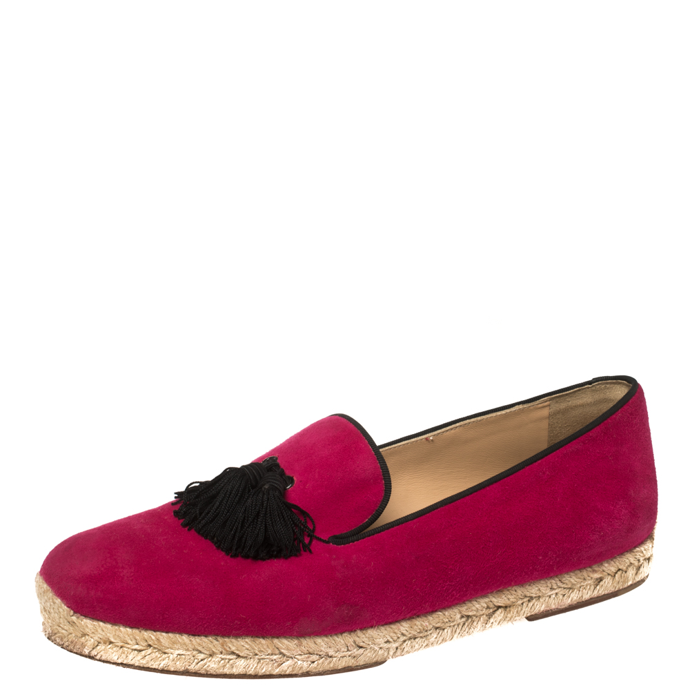 Christian Louboutin Pink Suede Cheetah Tassel Espadrilles Size 39