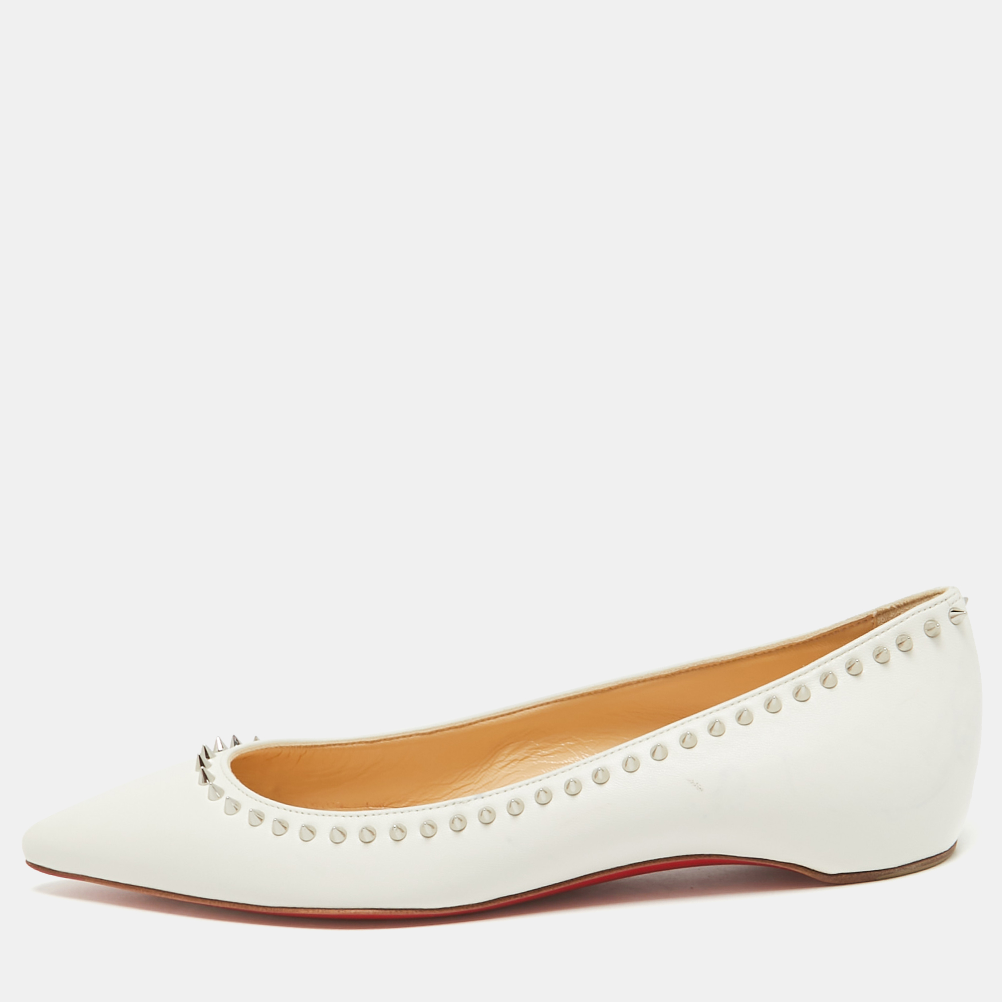 Christian Louboutin White Leather Anjalina Ballet Flats Size 34.5